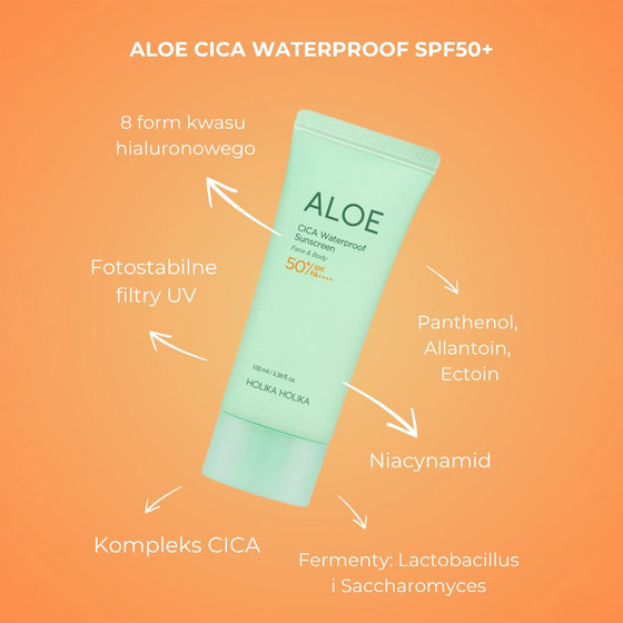 Holika Holika Aloe CICA Waterproof Sunscreen SPF50+ PA++++ wodoodporny krem-żel przeciwsłoneczny do ciała i twarzy 100 ml