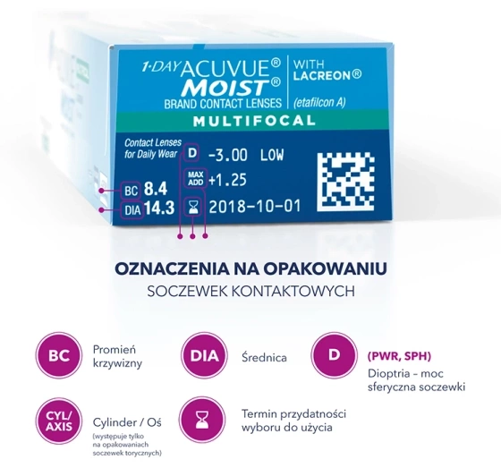 1-DAY ACUVUE® MOIST MULTIFOCAL soczewki kontaktowe 30 sztuk / 8.4 / -7.00 / L