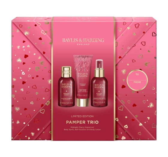 Baylis & Harding Midnight Cherry zestaw prezentowy pianka do kąpieli 100 ml + spray do ciała 95 ml + balsam do ciała 50 ml