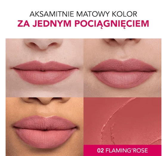 Bourjois Rouge Velvet Lipstick matowa pomadka do ust 02 Flaming Rose 2,4 g