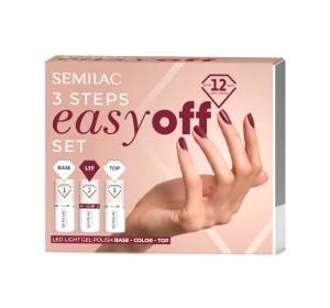 Semilac 3Steps Easy Off Set zestaw hybrydowy baza 7 ml + lakier L19 7 ml + top 7 ml