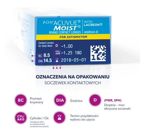 1-DAY ACUVUE® MOIST for ASTIGMATISM soczewki kontaktowe 30 sztuk / 8.5 / -1.50 / -1.25 / 30