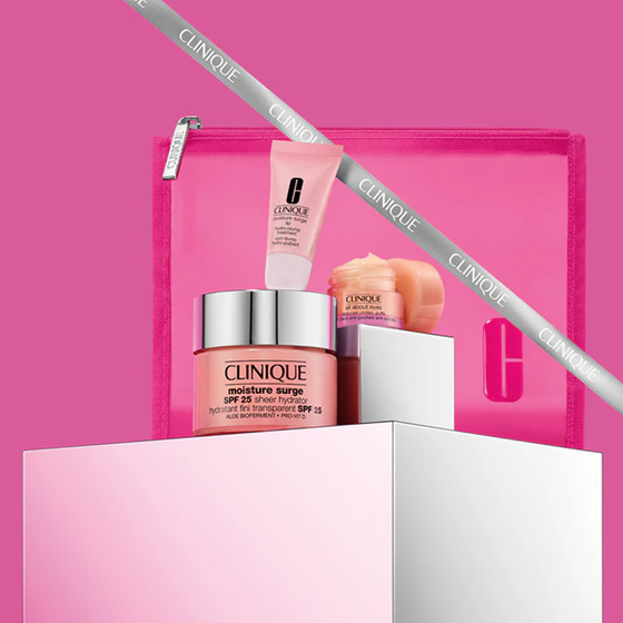 Clinique Hydrate Protect zestaw prezentowy krem do twarzy Moisture Surge SPF25 50 ml + krem pod oczy All About Eyes 5 ml + balsam do ust Moisture Surge 7 ml + kosmetyczka