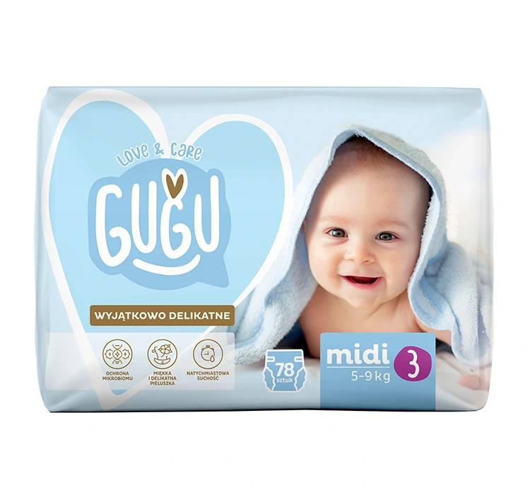 Подгузники Gugu Love & Care Premium 3 Midi, 5–9 кг, 78 шт