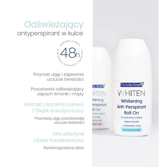 Novaclear Whiten Refreshing odświeżający antyperspirant w kulce 50 ml