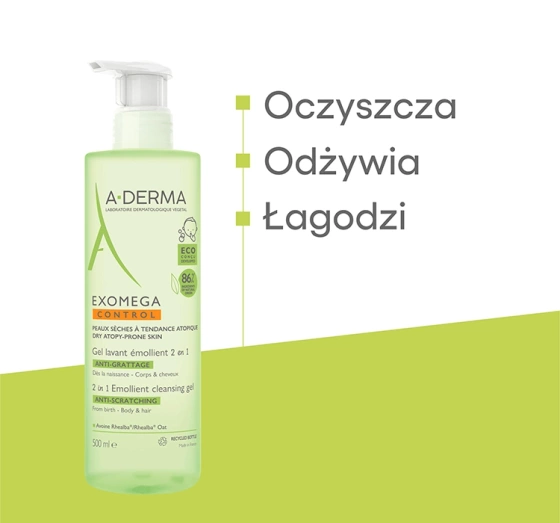 A-Derma Exomega Control żel emolient do mycia 2w1 przeciw drapaniu 500 ml
